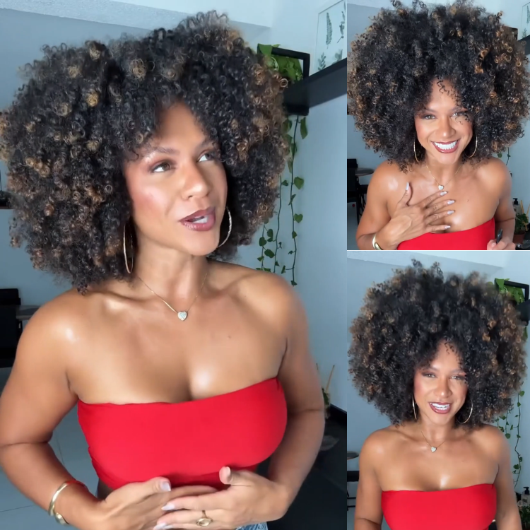 Natural Black Afro Kinky Curly Wig with Honey Blonde Highlighted Ends - Volueless Glueless HD Lace Wigs for Women- Rafarada