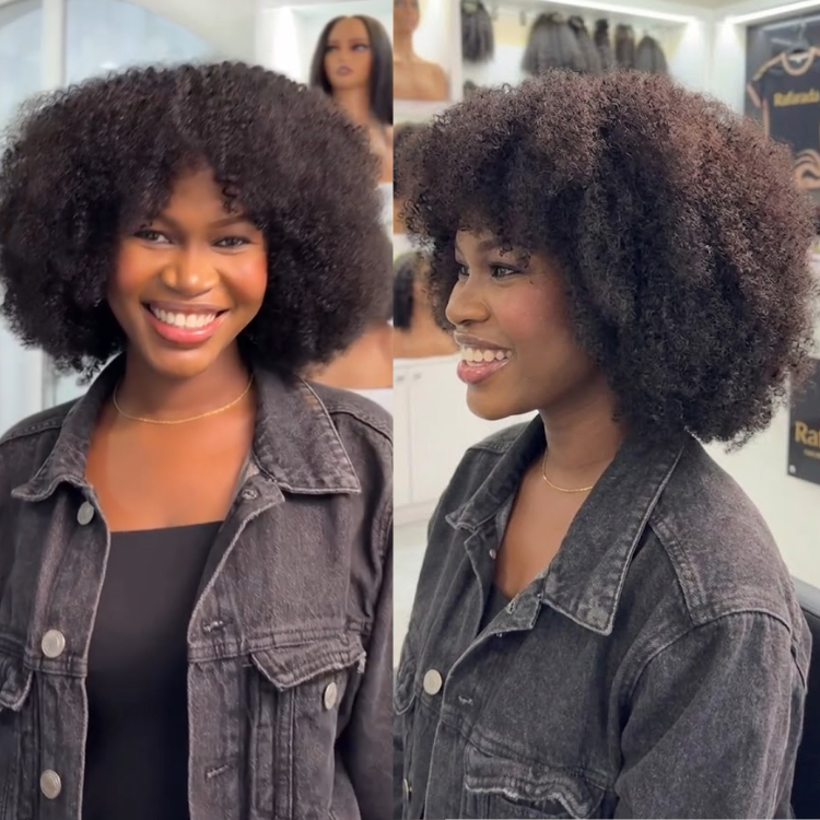 Natural Black Afro Kinky Curly Human Hair Wig ¨C Texture Coily Texture, Full & Fluffy Glueless Wig for Women- Rafarada