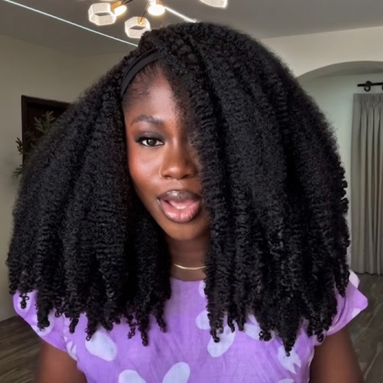 Natural Black Kinky Coily Headband Wig Afro Twist Curly Human Hair Wig Extra Thick Glueless Throw and Go Wig for Black Women- Rafarada