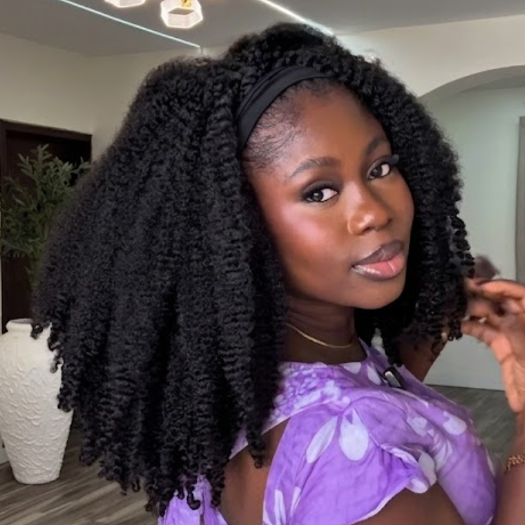 Natural Black Kinky Coily Headband Wig Afro Twist Curly Human Hair Wig Extra Thick Glueless Throw and Go Wig for Black Women- Rafarada