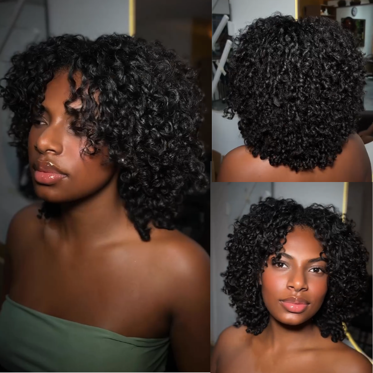 Afro Curl Hair Waves With 4c Hair Edges Front Lace Wig Glueless Lace Natural Color Human Hair Wigs - Rafarada