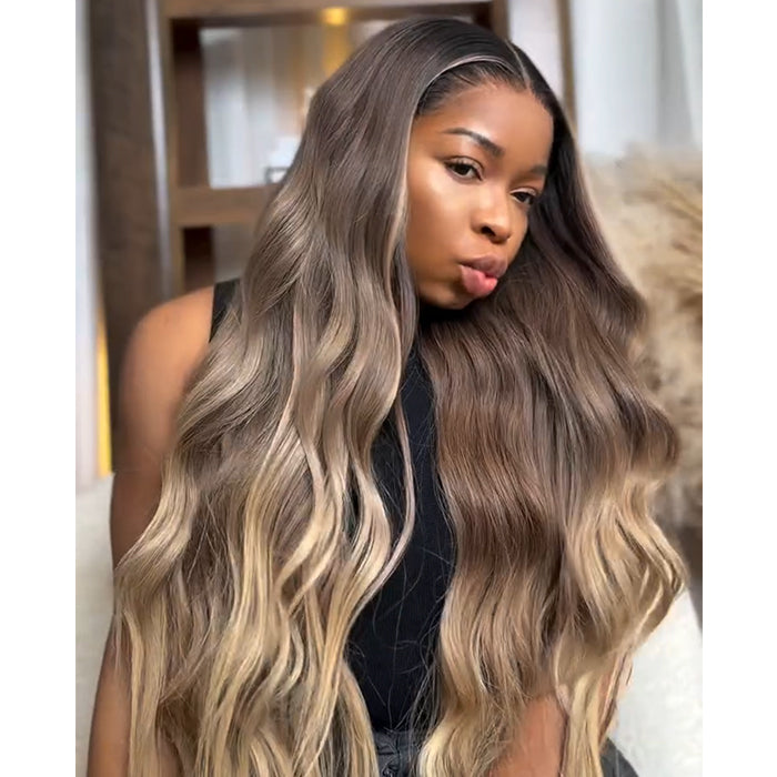 Ash Blonde Ombre Loose Wave Wig Highlighted Lace Front Wig Long Layered Loose Wave Wig - Rafarada