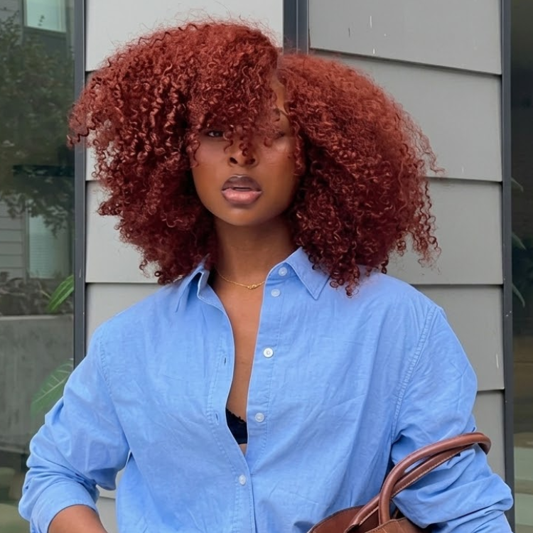 Auburn Chestnut Red Voluminous Afro Spiral Curls Lace Front Wig - Pre-Plucked Glueless Rich Red Human Hair Wig- Rafarada