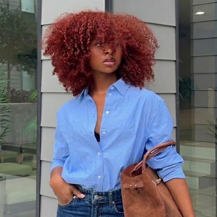 Auburn Chestnut Red Voluminous Afro Spiral Curls Lace Front Wig - Pre-Plucked Glueless Rich Red Human Hair Wig- Rafarada