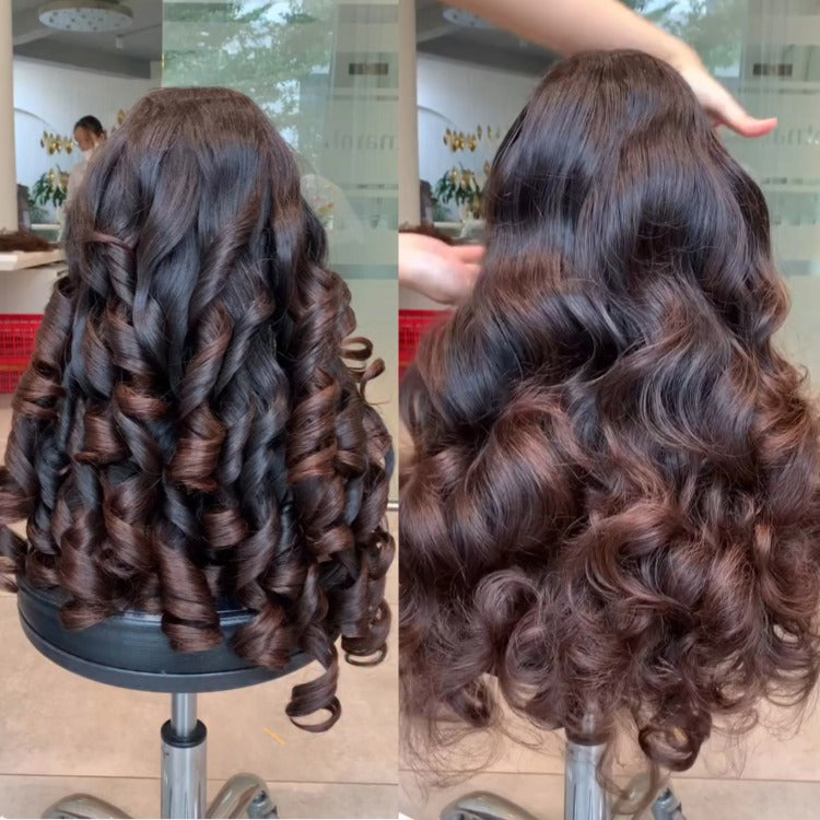 Auburn Highlight Wig Big Spiral Curls Bounce Loose Wave Human Hair - Rafarada