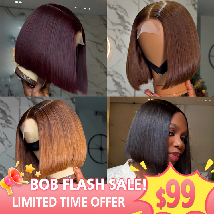 Sleek Natural Black Blunt Cut Bob Wig Center Part Straight human hair - Rafarada