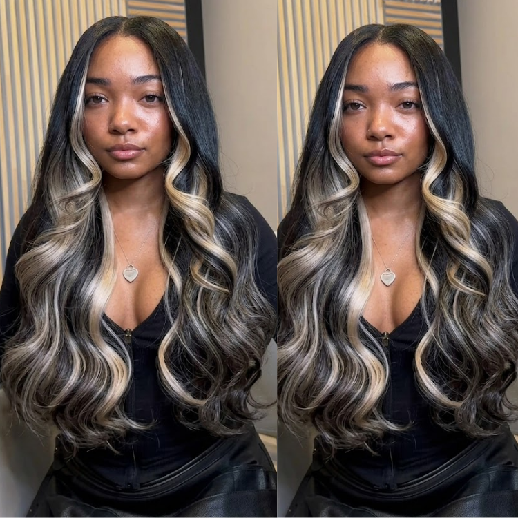 Balayage Hair Color Body Wave Wig Human Hair Lace Frontal Blonde Black Pre Plucked Wig - Rafarada