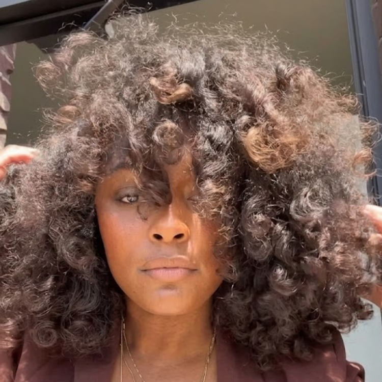 Voluminous Big Bouncy Curly Human Hair Wig with Bangs Ombre Dark Brown Highlights Afro Coily Wig- Rafarada