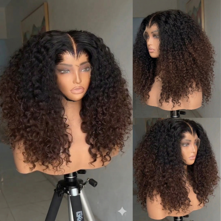 Ombre Natural Black to Chocolate Brown Deep Wave Lace Front Wig 1B 30 Dark Brown Gradient Water Wave Human Hair Wigs for Black Women - Rafarada