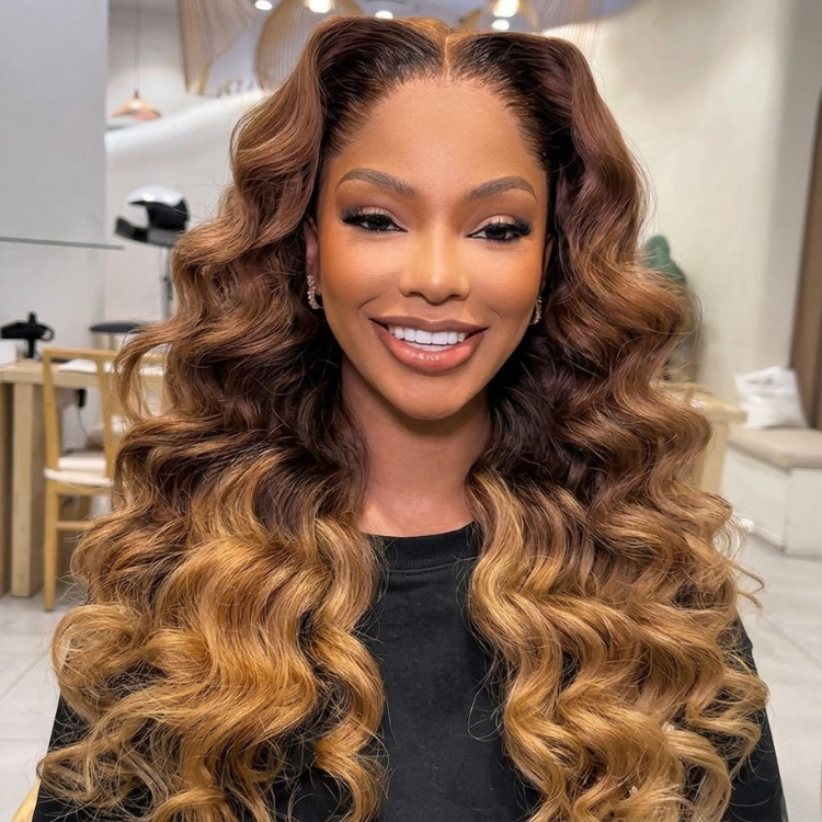Luxury Honey Blonde Ombre Body Wave Lace Front Wig - Glueless 13x4 HD Lace Deep Wave Curly Human Hair Wigs for Women- Rafarada