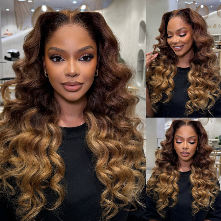 Luxury Honey Blonde Ombre Body Wave Lace Front Wig - Glueless 13x4 HD Lace Deep Wave Curly Human Hair Wigs for Women- Rafarada