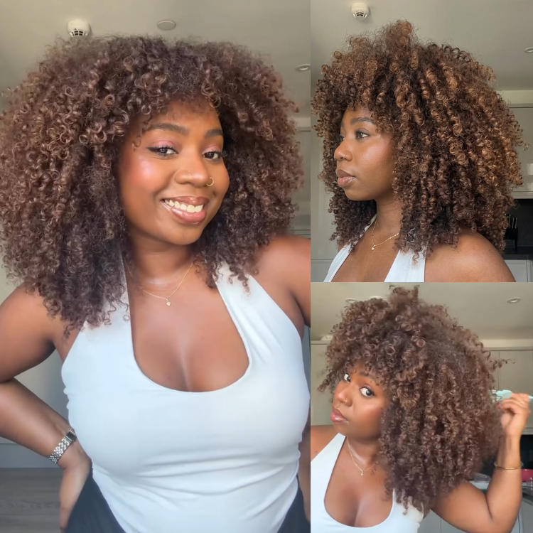 Chocolate Brown Afro Curly Glueless Human Hair Bob Wig- Rafarada