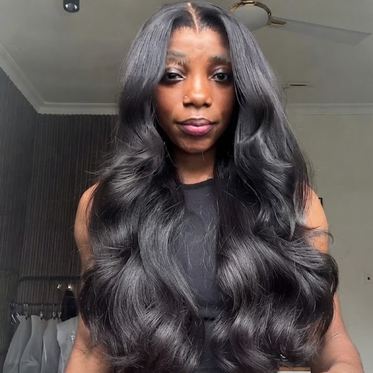 Jet Black Body Wave Human Hair Lace Front Wig - Voluminous Loose Waves- Rafarada