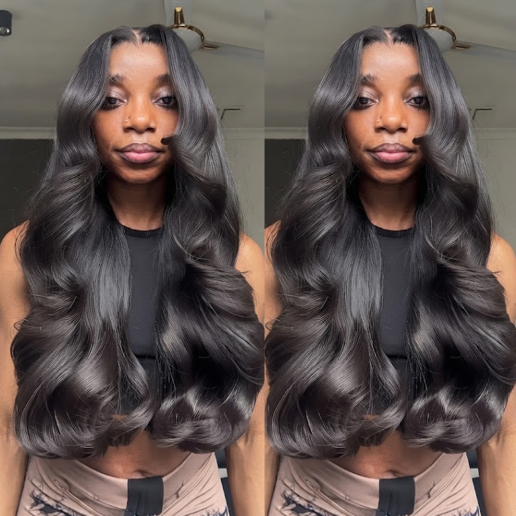 Jet Black Body Wave Human Hair Lace Front Wig - Voluminous Loose Waves- Rafarada
