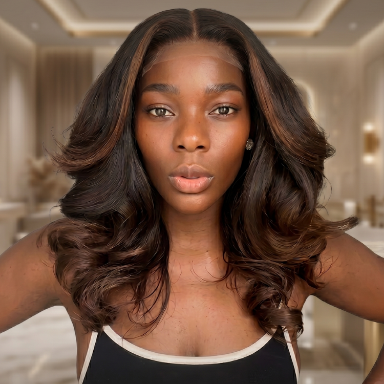 Glossy Chocolate Brown Big Bouncy Curls Human Hair Lace Front Wig - Pre-Plucked & Melted HD Lace Ombre Wavy Wig- Rafarada