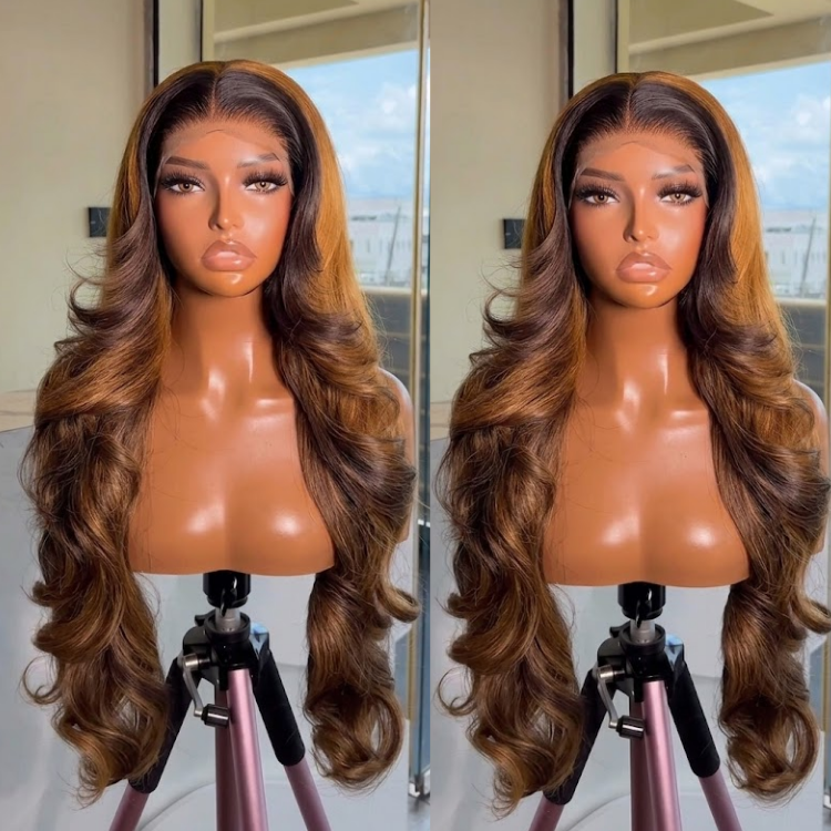 Luxury Voluminous Body Wave Wig ¨C Radiant Caramel Copper Ombre | 100% Human Hair, High-Definition Bouncy Curls, Glueless Lace Front- Rafarada