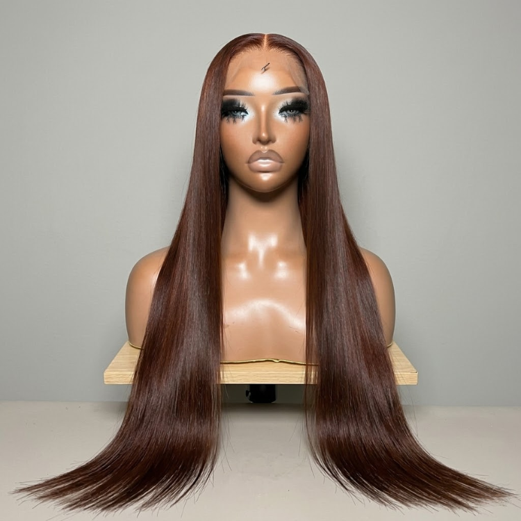 Reddish Auburn Straight Lace Front Wig ¨C Sleek Silky Long Layers, Glueless 100% Human Hair with Natural Hairline- Rafarada