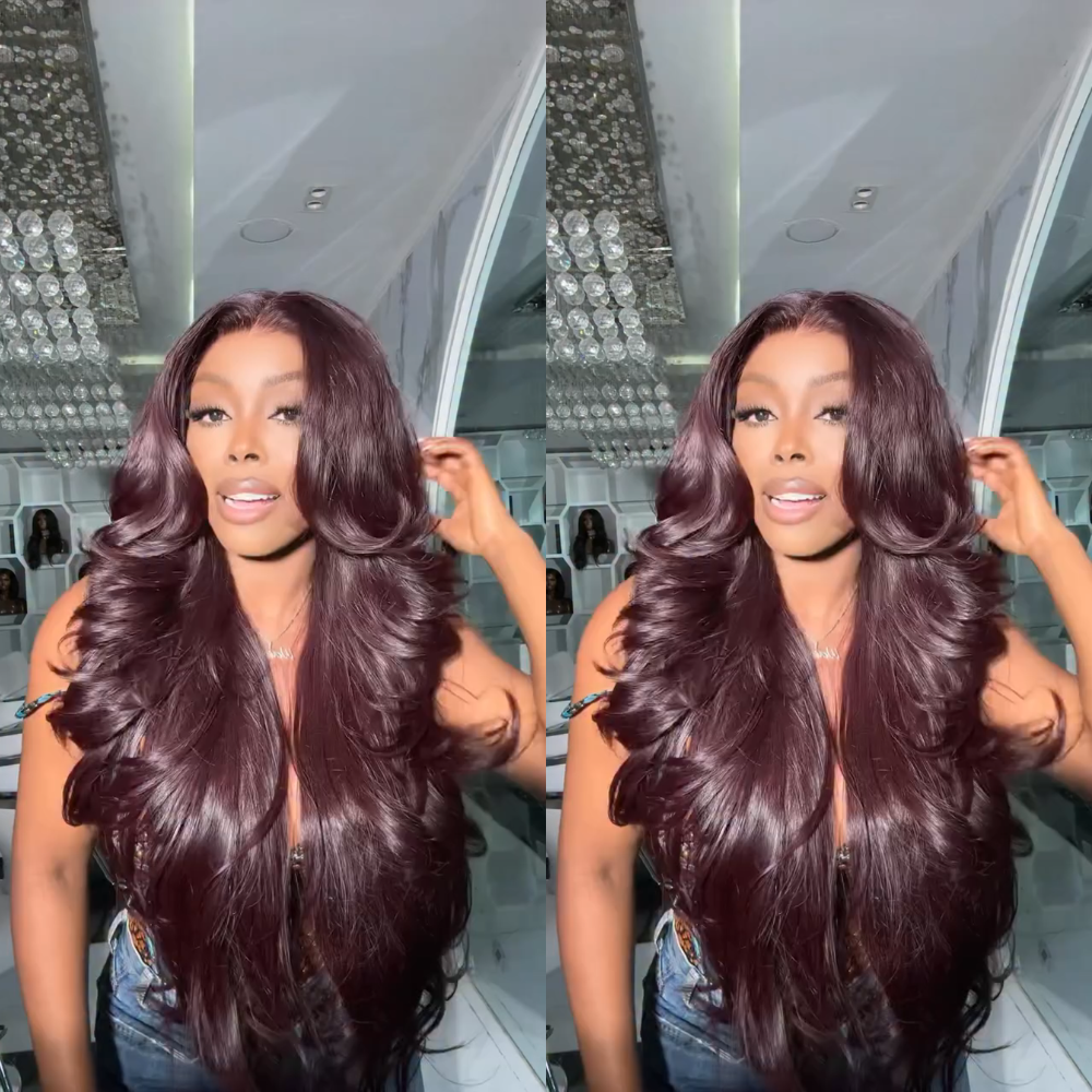 Body Wave Wig 99J Burgundy Color 100% Human Hair Glueless Free Part Lace Front Wig - Rafarada