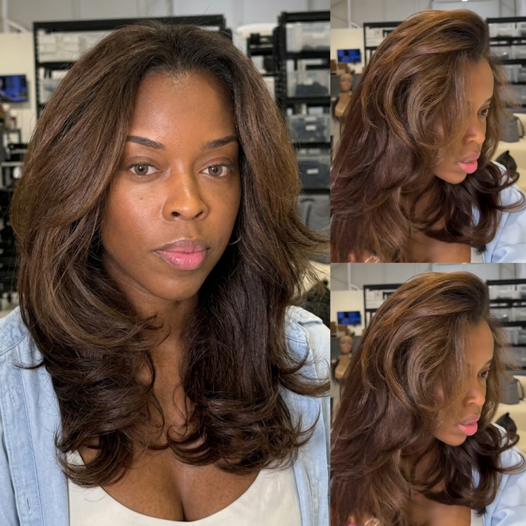 Bouncy Chestnut Chocolate Layered Wave Wig - Luxurious Dark Brown Voluminous Curls with Soft Curtain Layers- Rafarada