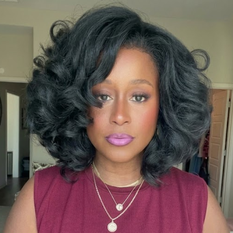 Jet Black Bouncy Roller Set Waves Human Hair Wig - Voluminous Layered Blowout Curly Short Bob Wig- Rafarada