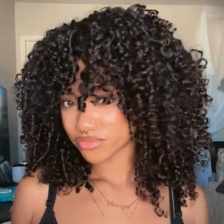 Super Defined Bouncy Spiral Curls Human Hair Wig with Bangs - Glossy & Textured- Rafarada