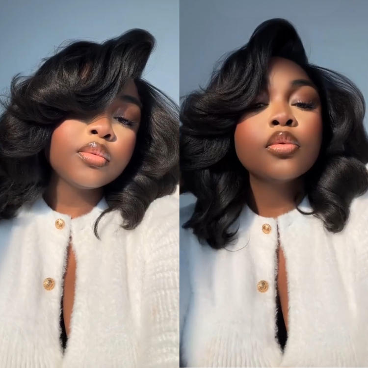 Bouncy Blowout Kinky Straight Lace Front Human Hair Wigs Pre-plucked Layered Yaki Straight Wigs for Women Natural Black - Rafarada