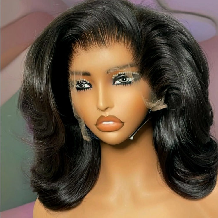 Bouncy Body Wave Lace Wig Natural Black HD Lace Frontal Human Hair Wig Pre-Plucked Glueless Wavy Wig with Baby Hair - Rafarada