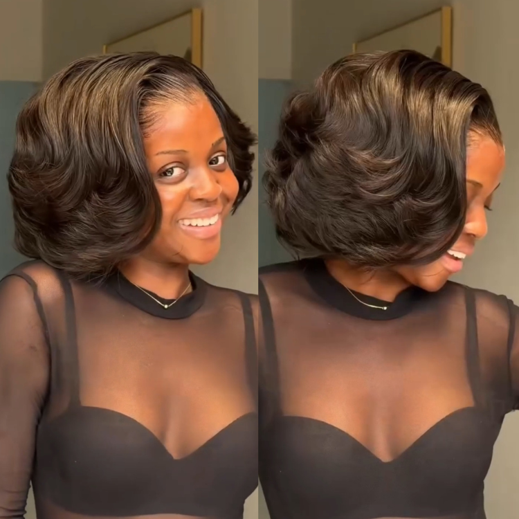 Glueless Melted Lace Bob Wig 13x4 Side Part Bouncy Flip Bob Wig Pre-plucked Natural Hairline Voluminous Short Curl Human Hair Wig - RafaRada