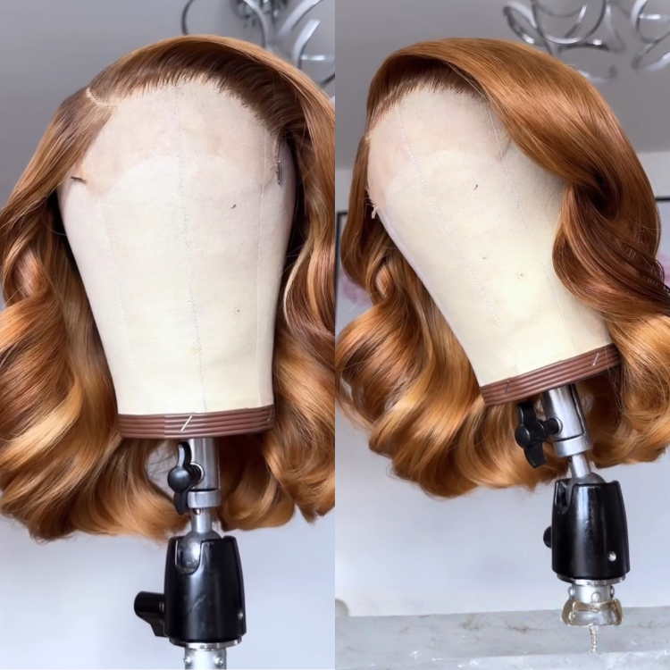 Blonde Bouncy Flip Bob Wig Highlight Honey Blonde Side Part Lace Frontal Wig High Density Luxury Human Hair - Rafarada