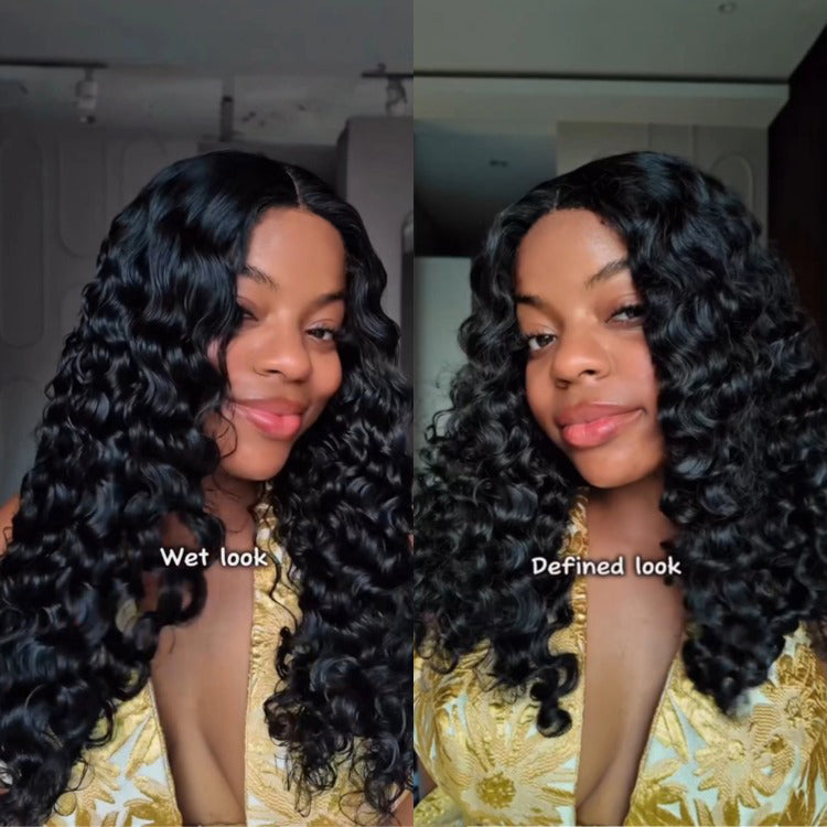 Natural Black Bouncy Wand Curls Wig Glueless Middle Part Curly Wig Bouncy Romance Curls Human Hair for Women - Rafarada