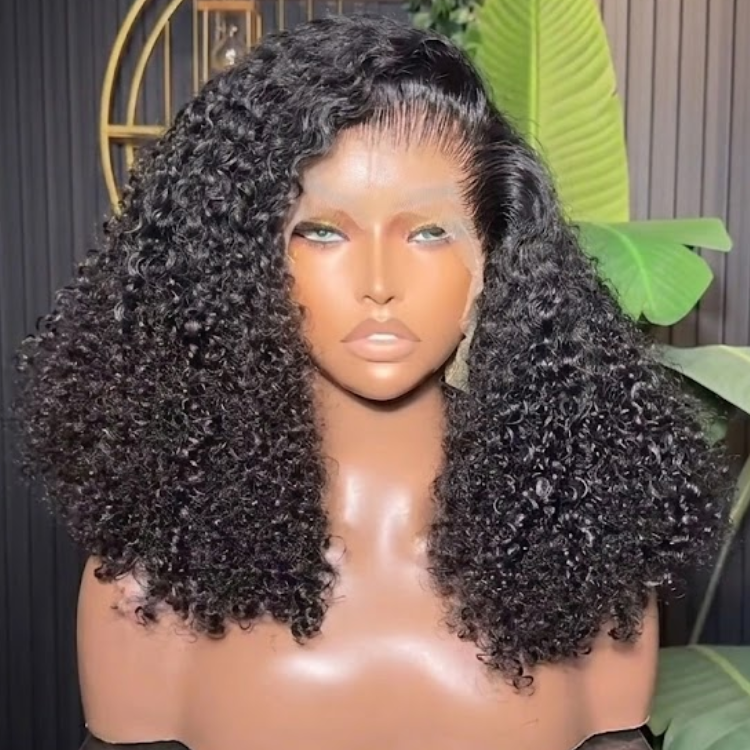 Natural Black Jerry Curly Lace Front Wig with Warm Brown Highlight Ends ¨C Glueless Kinky Curly Human Hair Wig for Black Women - Rafarada