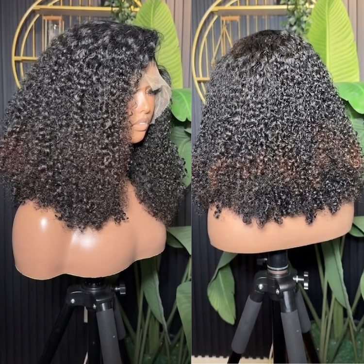 Natural Black Jerry Curly Lace Front Wig with Warm Brown Highlight Ends ¨C Glueless Kinky Curly Human Hair Wig for Black Women - Rafarada