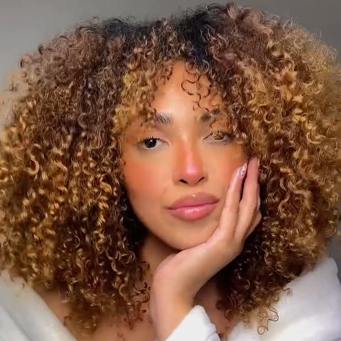 Luxury Honey Blonde Highlight Jerry Curly Wig with Bangs, Short Curly Bob Glueless Style for Women - Rafarada