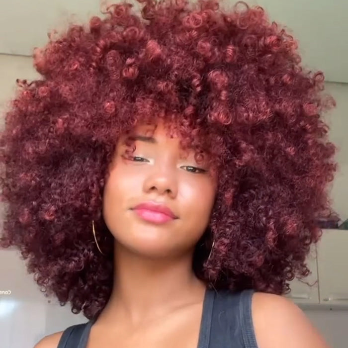 Marshmallow Volume Glueless Afro Kinky Curly Human Hair Burgundy Color Wear & Go Lace Closure Beginner-friendly Wigs- Rafarada