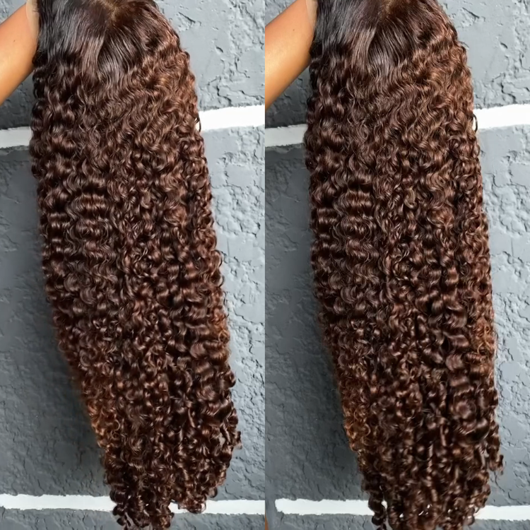 Raw Burmese Caramel Brown Gradient Curly Wig Transparent HD Lace Frontal Wigs Burmese Curly Human Hair Wig- Rafarada