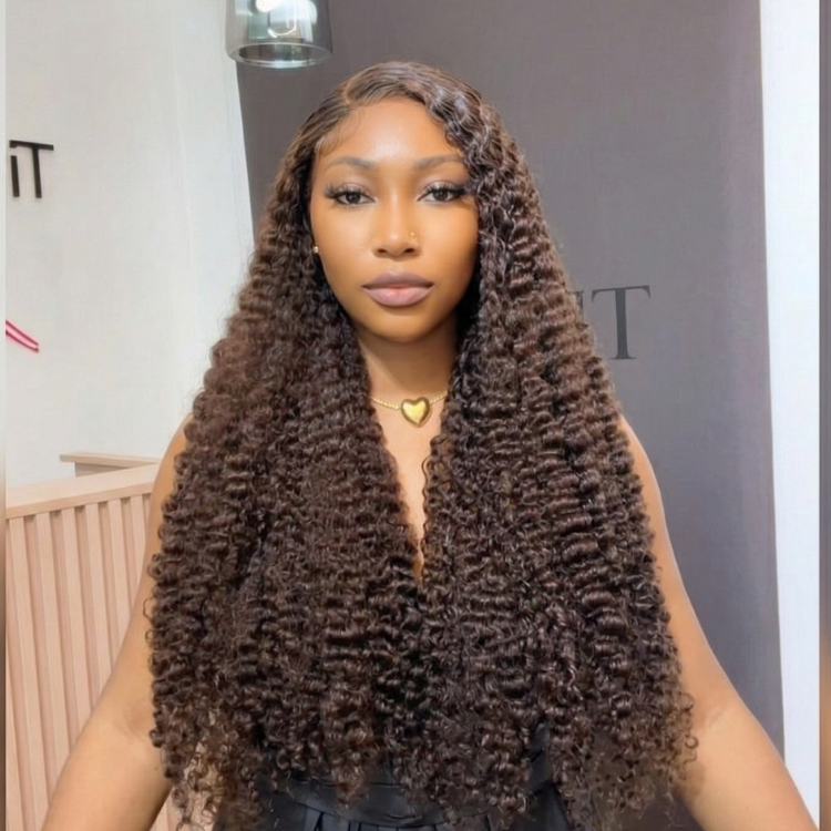 Ombre Dark Brown Burmese Deep Curly Wave Wig HD Transparent Lace Human Hair Wig- Rafarada
