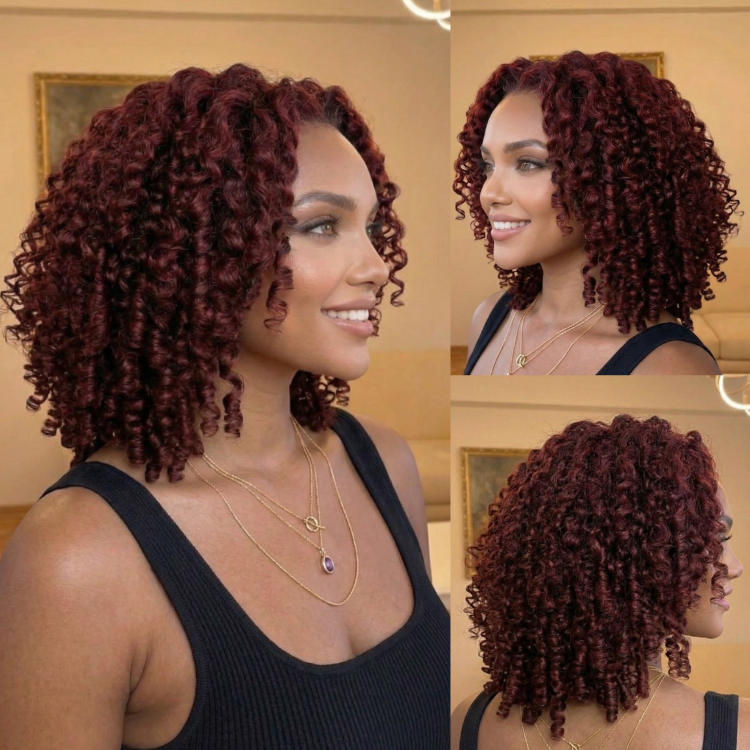Burgundy Curly Bob HD Lace Wig Pre Plucked Glueless Human Hair Wigs - Rafarada