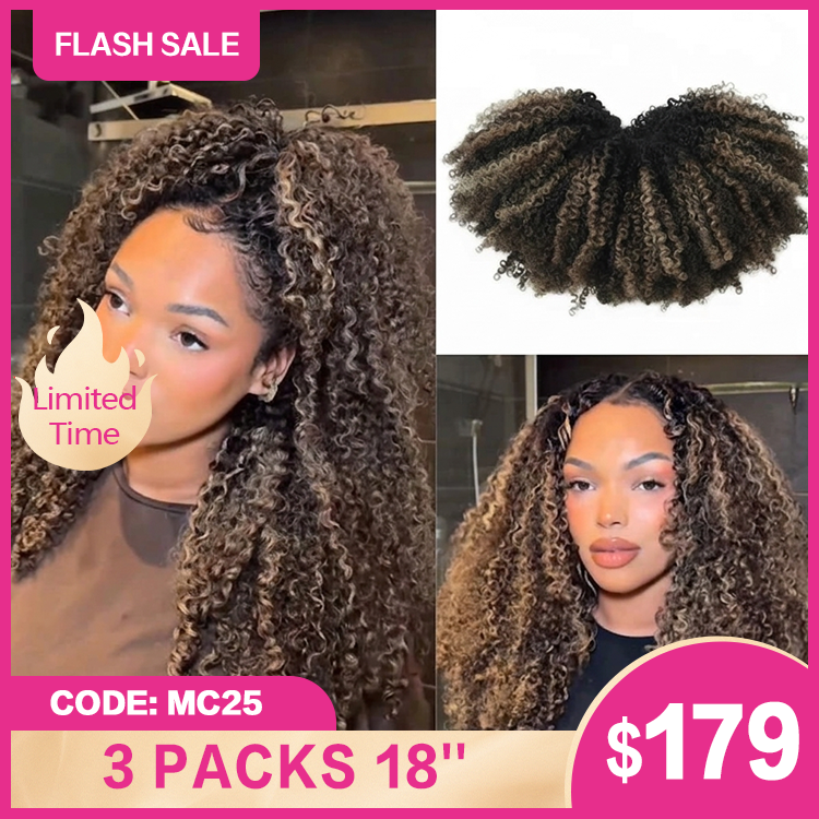 Highlight Color Afro Curly Crochet Hair 100% Human Crochet Hair Extensions - Rafarada