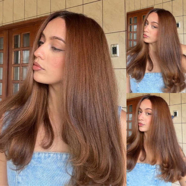 Caramel Brown Body Wave Straight Wig - Silky Blowout Look Human Hair Lace Wig- Rafarada