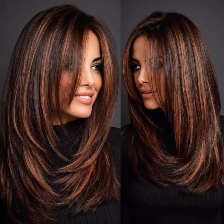 Chestnut Caramel Highlight Layered Face-Framing Straight C-Curl 4x4 Pre-Cut Lace Wear & Go Glueless Wig- Rafarada