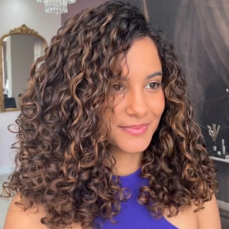 Caramel Honey Highlights on Dark Brown Deep Wave Human Hair Wig High Density Bouncy Curls Wig- Rafarada