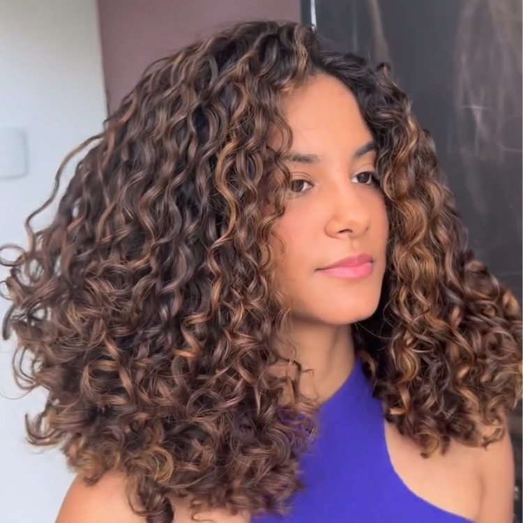 Caramel Honey Highlights on Dark Brown Deep Wave Human Hair Wig High Density Bouncy Curls Wig- Rafarada
