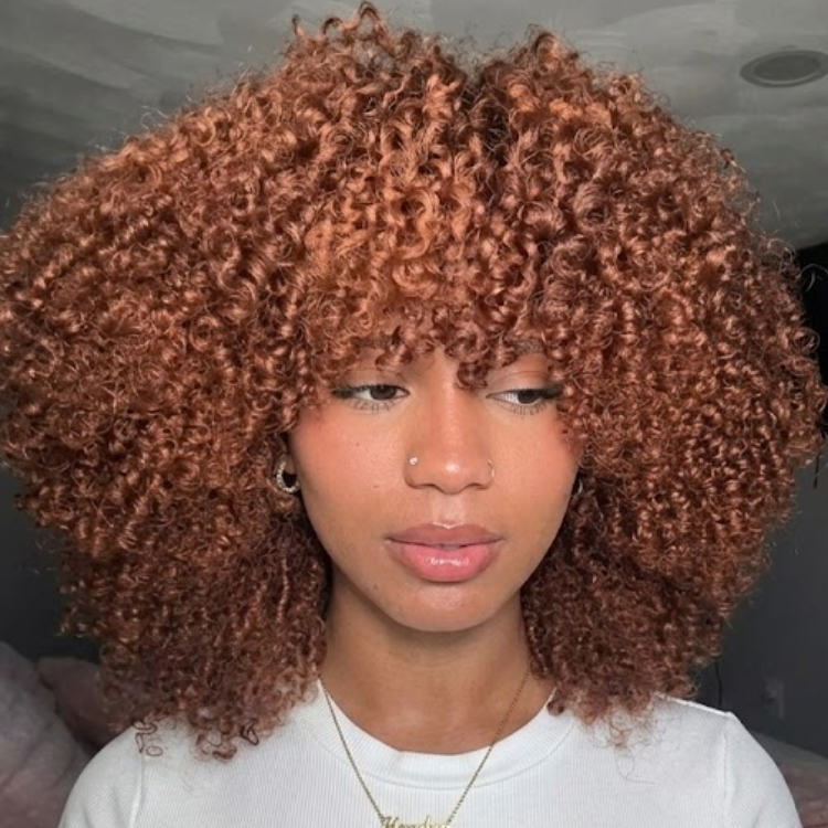 Caramel Warm Brown Afro Kinky Curly Wig with Curly Bangs – Glueless Layered Human Hair for Voluminous Bouncy Ringlets- Rafarada