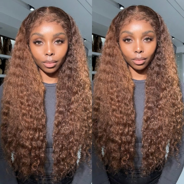 Chestnut Brown Highlight Deep Wave Lace Wig with Pre-Plucked Baby Hairline Human Hair- Rafarada
