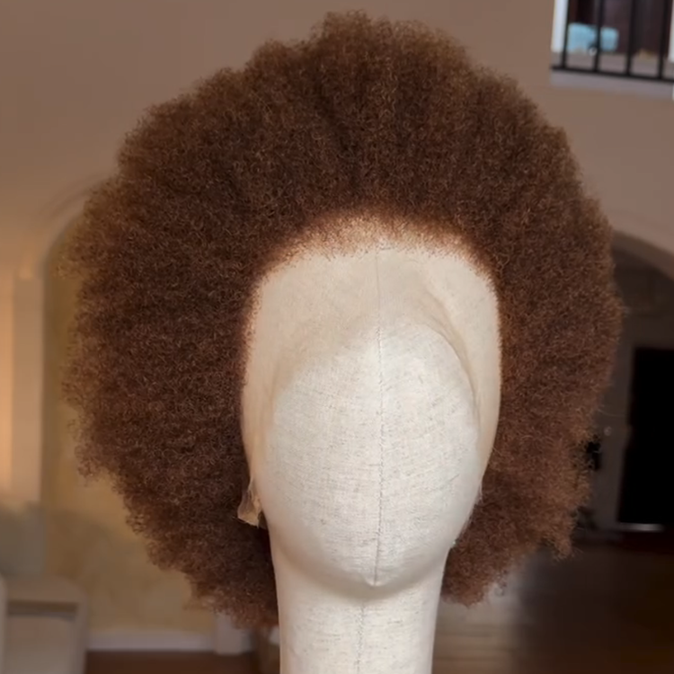 Chestnut Brown Tight Coily Short Pixie Wig - Voluminous Afro Texture - Defined Micro Kinky Twists - Rafarada