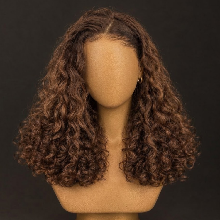 Glueless Chestnut Mocha Brown Defined 3C 4A Spiral Ringlets Lace Front Wig - High Density HD Transparent Lace Human Hair Wig- Rafarada