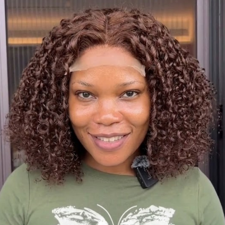 Chocolate Brown Water Wave Lace Front Wig - Short Deep Curly Human Hair Wigs for Women Glueless HD Lace- Rafarada
