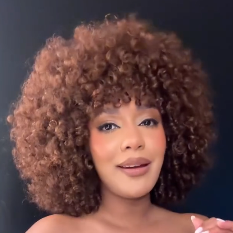 Medium Chocolate Brown Afro Coily Human Hair Wig, Defined 3C Bouncy Kinky Curly Wig with Natural Volume & Shine- Rafarada