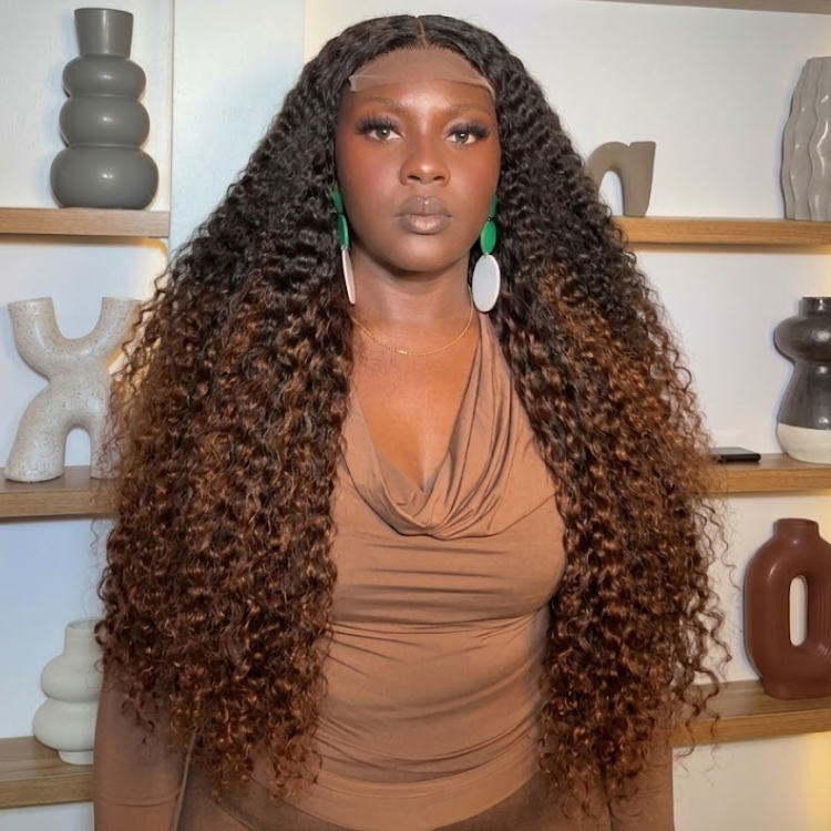 Chocolate Brown Ombre Deep Wave Human Hair Wig HD Transparent Lace Glueless Pre-plucked Wig- Rafarada