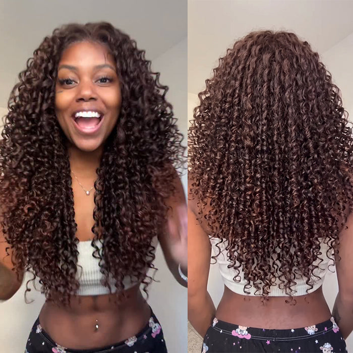 Chocolate Brown Jerry Curly Lace Front Wig Dark Brown Curly Human Hair Wigs for Black Women - Rafarada
